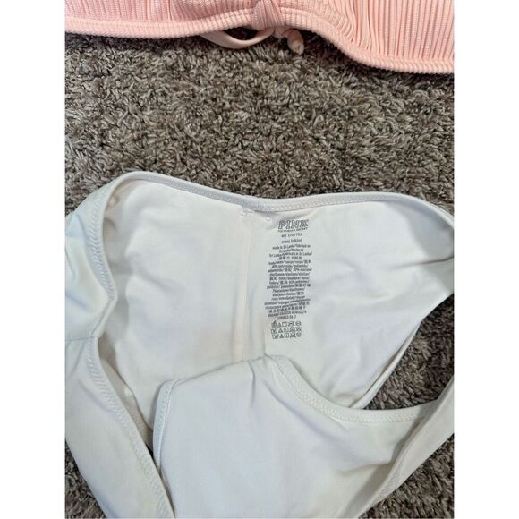Hollister Swim/VS Pink Bikini Set Mix Match Pink/White Low Rise Knot Front L/M - Picture 8 of 11